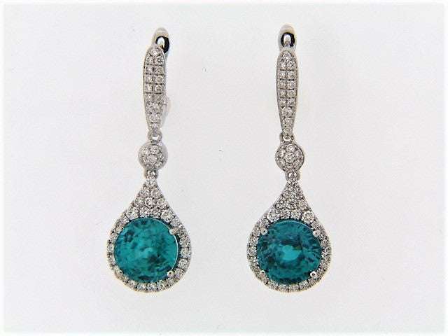 18K-WG BLUE ZIRCON AND DIAMOND DANGLE EARRINGS