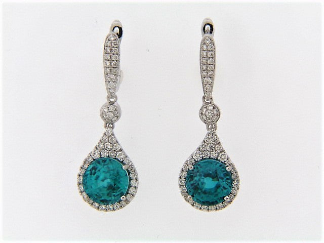 18K-WG BLUE ZIRCON AND DIAMOND DANGLE EARRINGS