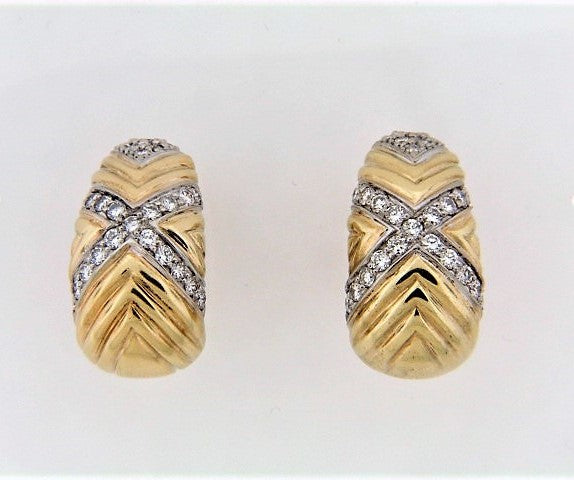 14K-YG HALF-HOOP DIAMOND EARRINGS