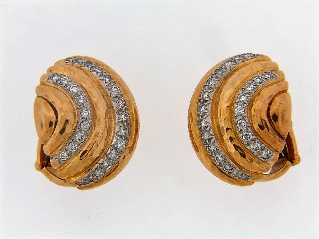 18K-YG AND PLATINUM DIAMOND EARCLIPS BY "A.CLUNN"