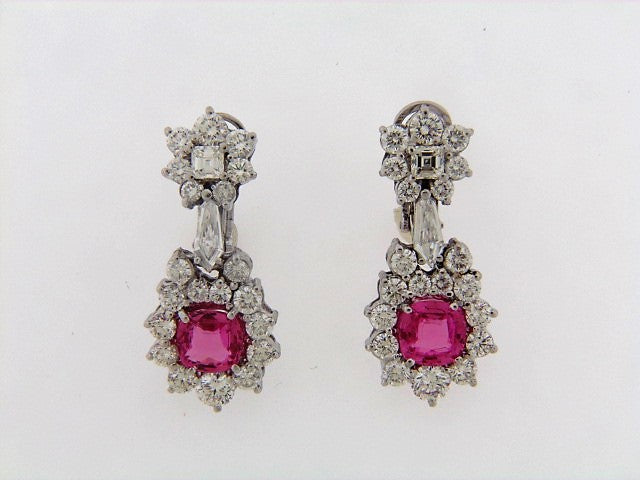 PLATINUM+18K-WG PINK SAPPHIRE AND DIAMOND DANGLE EARRINGS