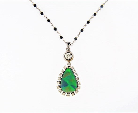 18K-WG BLACK OPAL AND DIAMOND PENDANT