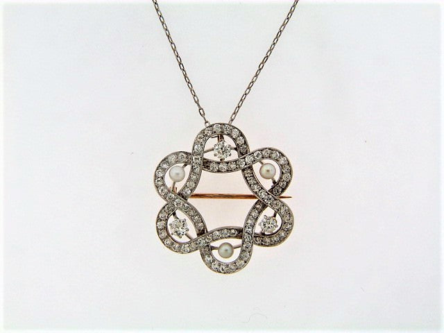 PLATINUM TOPPED GOLD DIAMOND PENDANT / BROOCH