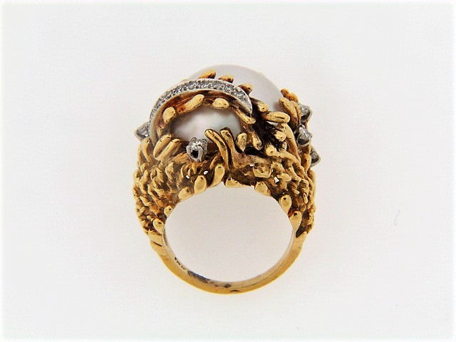 18K-YG MABE PEARL AND DIAMOND RING