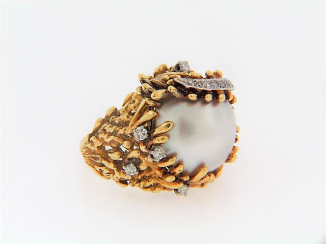 18K-YG MABE PEARL AND DIAMOND RING