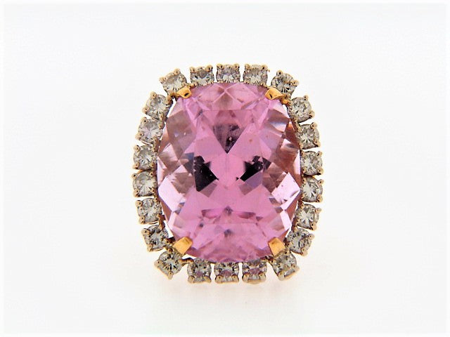 14K-YG PINK KUNZITE AND DIAMOND RING