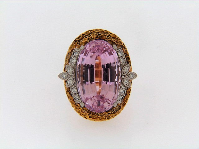 18K-YG AND PLATINUM KUNZITE AND DIAMOND RING