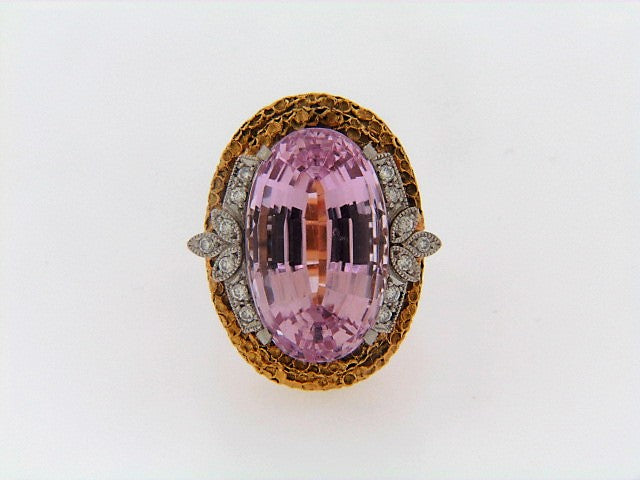 18K-YG AND PLATINUM KUNZITE AND DIAMOND RING