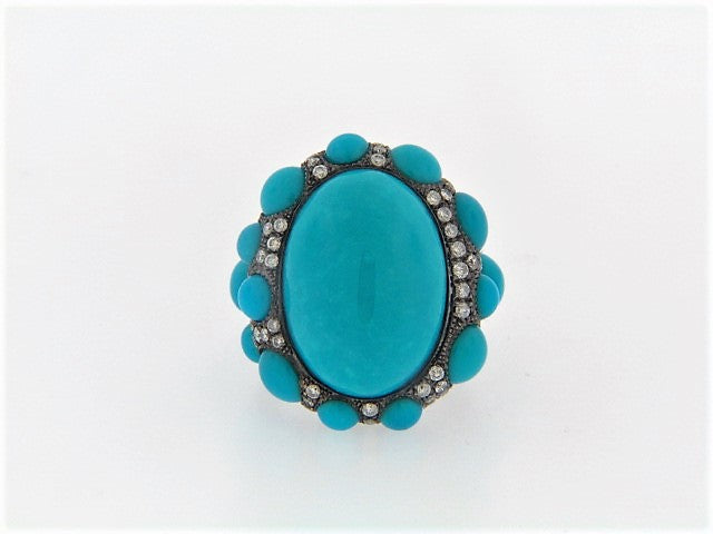 18K BLACKENED GOLD TURQUOISE AND DIAMOND RING