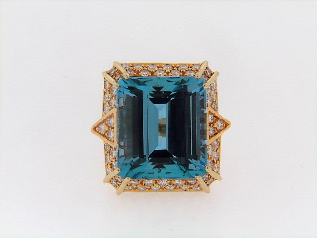 18K-YG AQUAMARINE AND DIAMOND RING