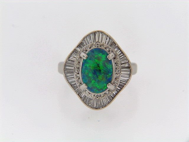 PLATINUM BLACK OPAL AND DIAMOND RING