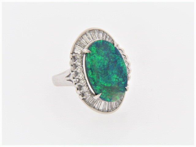 PLATINUM BLACK OPAL AND DIAMOND RING