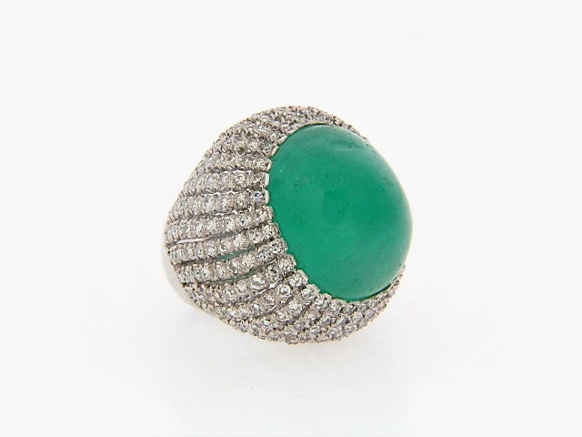 14K-WG EMERALD AND DIAMOND BOMBE RING