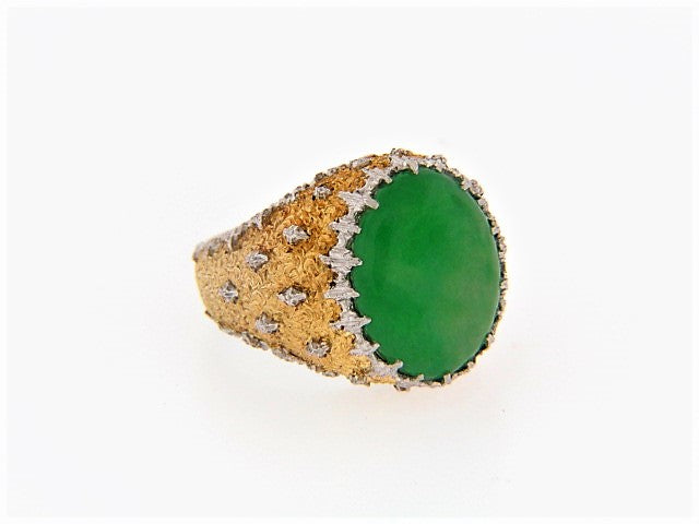 18K-YG+WG JADE RING BY "BUCCELLATI"