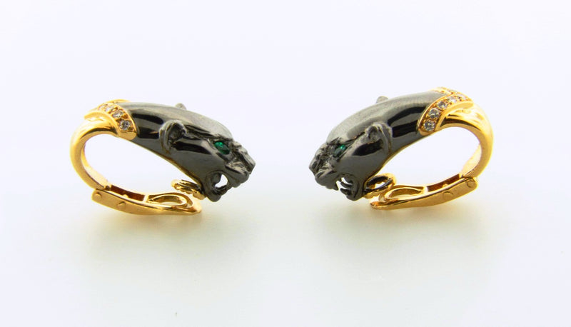 18K-YG AND BLACK OXIDIZED GOLD PANTHER EARRINGS | 18 Karat Appraisers | Beverly Hills, CA | Fine Jewelry