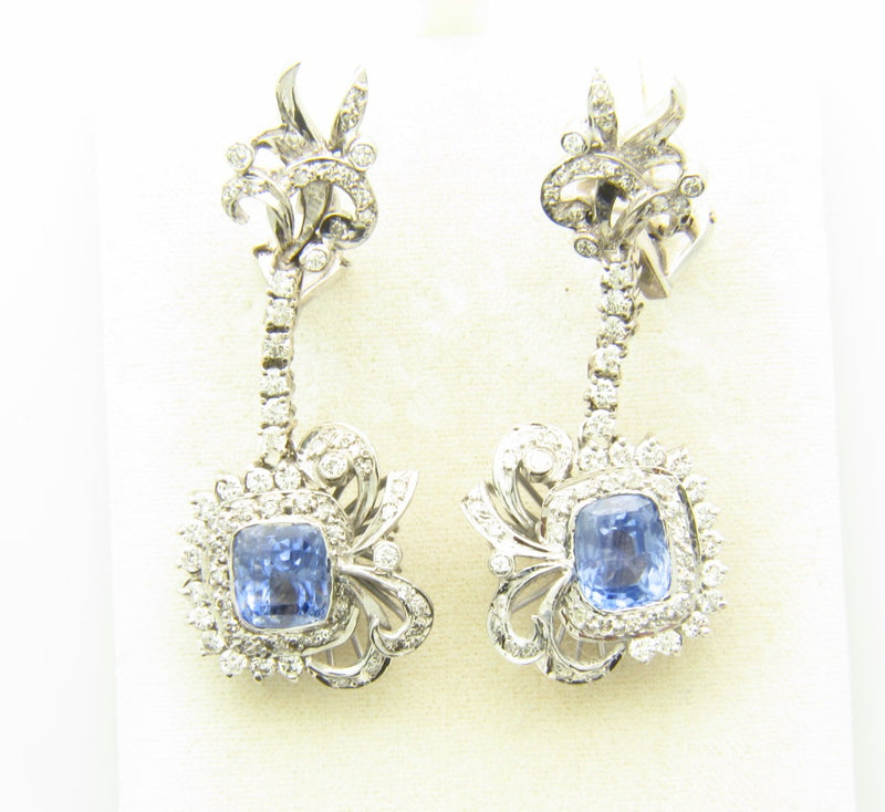 18K White Gold, Sapphire and Diamond Dangling Earrings | 18 Karat Appraisers | Beverly Hills, CA | Fine Jewelry