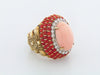 14K-YG PINK CORAL, RED CORAL, AND DIAMOND RING