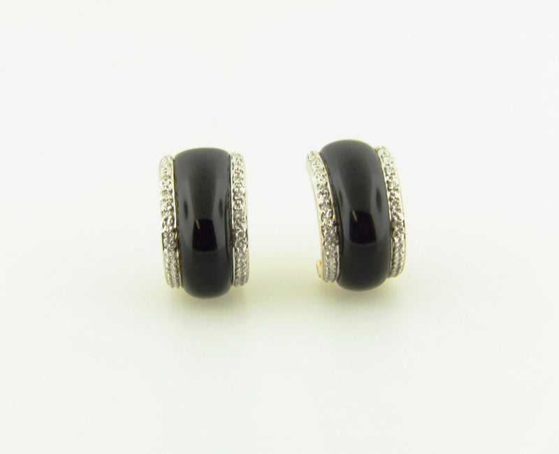 14K Yellow and White Gold, Onyx and Diamond Hoop Earrings | 18 Karat Appraisers | Beverly Hills, CA | Fine Jewelry