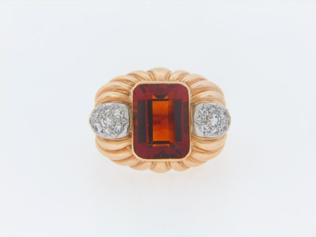 18K-YG MADEIRA CITRINE AND DIAMOND RING