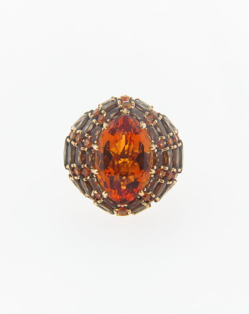 18K Yellow Gold Citrine, Smokey Quartz, Orange Sapphire Ring | 18 Karat Appraisers | Beverly Hills, CA | Fine Jewelry