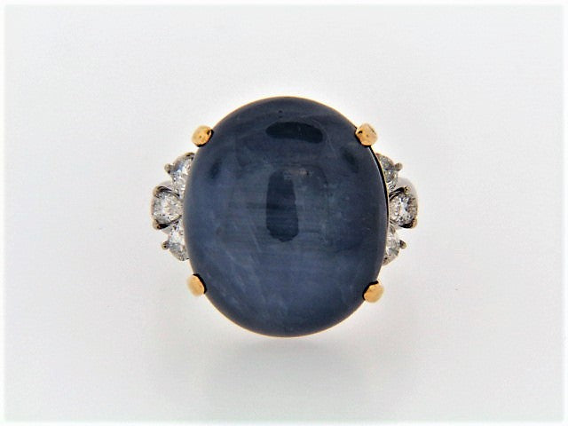 PLATINUM + 18K-YG STAR SAPPHIRE AND DIAMOND RING | 18 Karat Appraisers | Beverly Hills, CA | Fine Jewelry