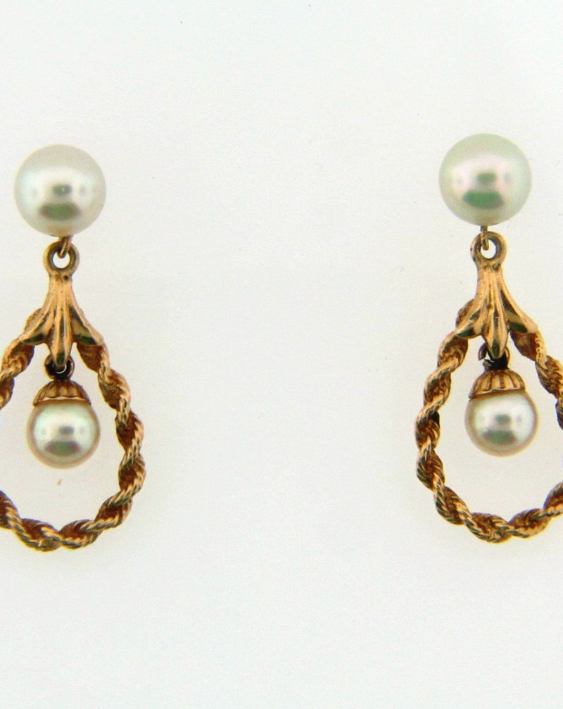 14K Yellow Gold Pearl Dangling Earrings | 18 Karat Appraisers | Beverly Hills, CA | Fine Jewelry