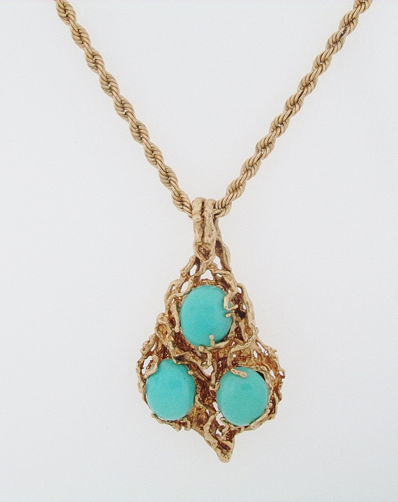 14K YELLOW GOLD TURQUOISE PENDANT | 18 Karat Appraisers | Beverly Hills, CA | Fine Jewelry