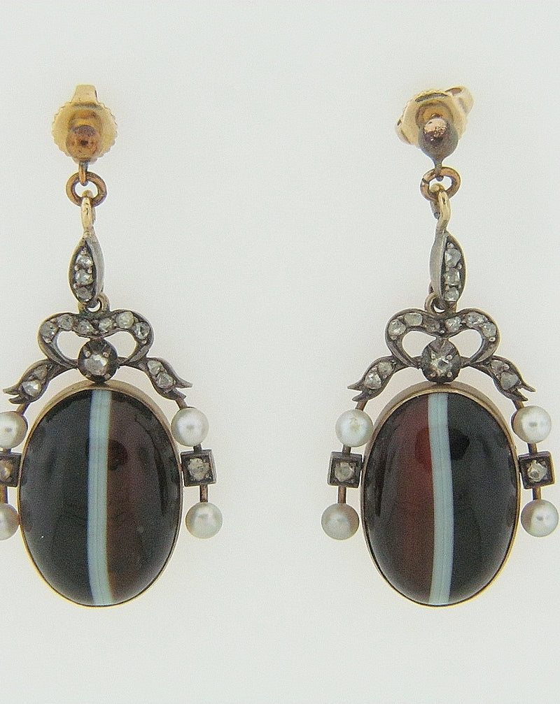 15K YELLOW GOLD BANDED AGATE AND DIAMOND EARRINGS | 18 Karat Appraisers | Beverly Hills, CA | Fine Jewelry