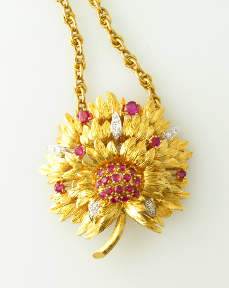 18K-YG RUBY AND DIAMOND PENDANT
