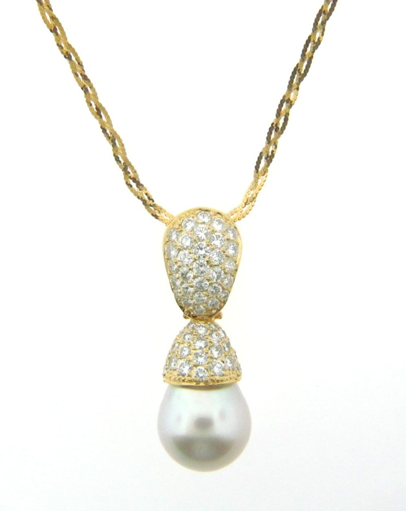 18K-YG SOUTH SEA PEARL AND DIAMOND PENDANT
