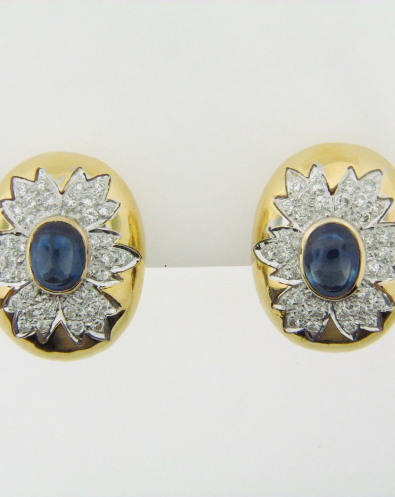 18K Yellow and White Gold Sapphire and Diamonds Earrings | 18 Karat Appraisers | Beverly Hills, CA | Fine Jewelry