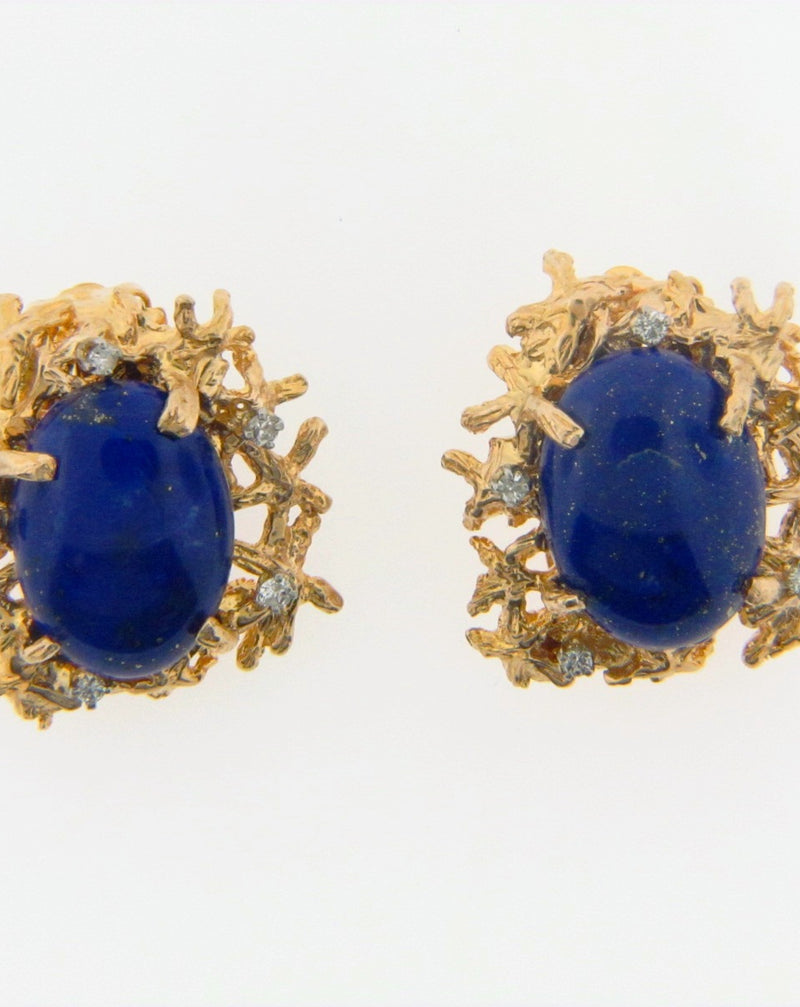 14K-YG Lapis Lazuli and Diamond Earclips | 18 Karat Appraisers | Beverly Hills, CA | Fine Jewelry