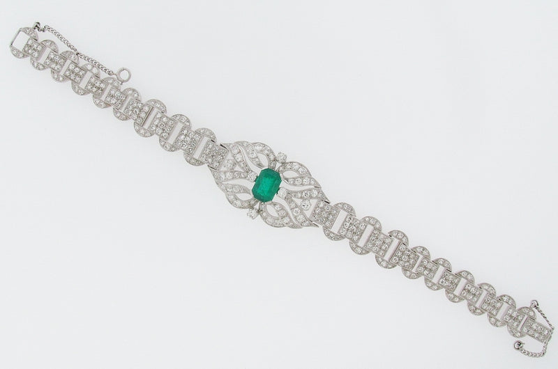 PLATINUM EMERALD AND DIAMOND BRACELET | 18 Karat Appraisers | Beverly Hills, CA | Fine Jewelry