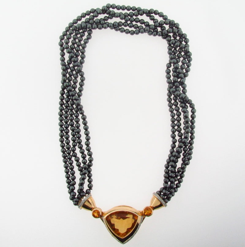 14K Yellow Gold Citrine, Diamond, and Hematite Necklace | 18 Karat Appraisers | Beverly Hills, CA | Fine Jewelry