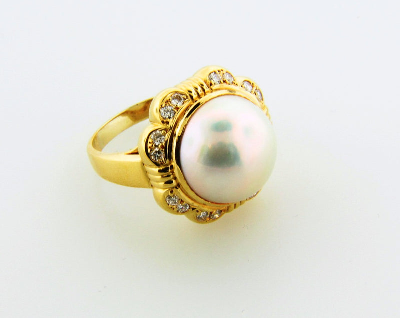 18K-YG MABE PEARL AND DIAMOND RING