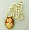 Cameo Brooch Pendant with Pearl Strand Necklace