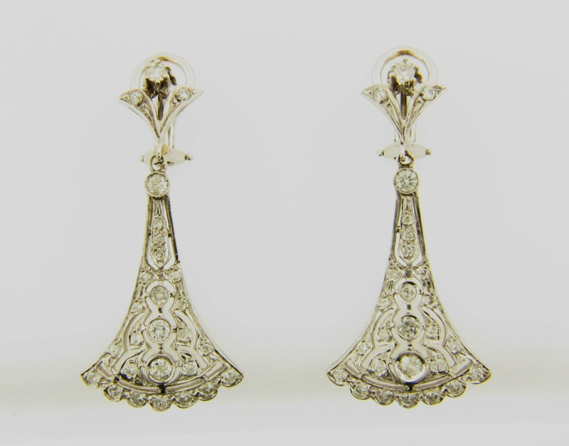 Platinum and White Gold Diamond Dangling Earrings | 18 Karat Appraisers | Beverly Hills, CA | Fine Jewelry