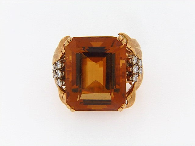 18K-YG CITRINE AND DIAMOND RING