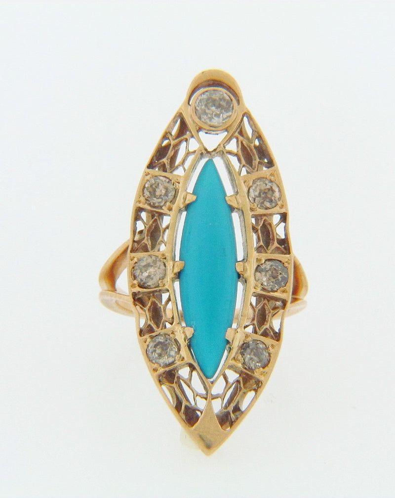 14K-WG TURQUOISE AND DIAMOND RING