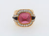 18K-YG PINK TOURMALINE, DIAMOND, ONYX RING
