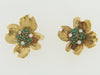 18K YELLOW GOLD EMERALD AND DIAMOND FLOWER EARCLIPS | 18 Karat Appraisers | Beverly Hills, CA | Fine Jewelry