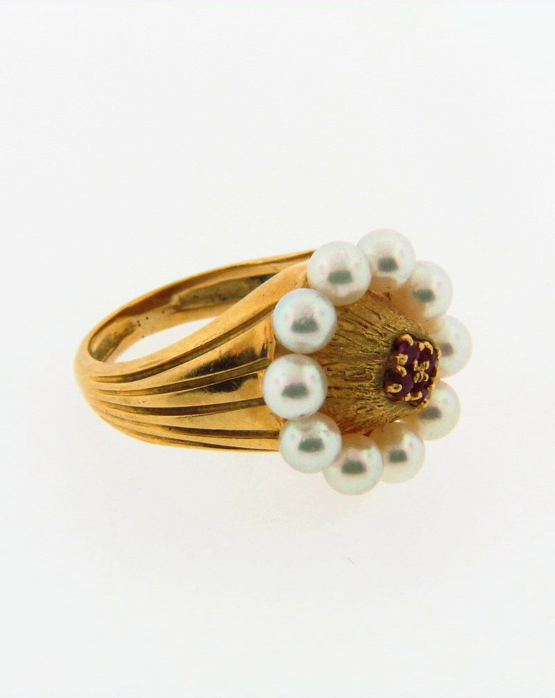 18K Yellow Gold Ruby and Pearl Dome Ring | 18 Karat Appraisers | Beverly Hills, CA | Fine Jewelry