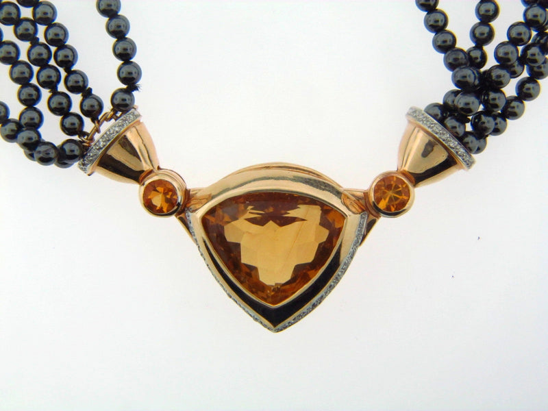 14K Yellow Gold Citrine, Diamond, and Hematite Necklace | 18 Karat Appraisers | Beverly Hills, CA | Fine Jewelry