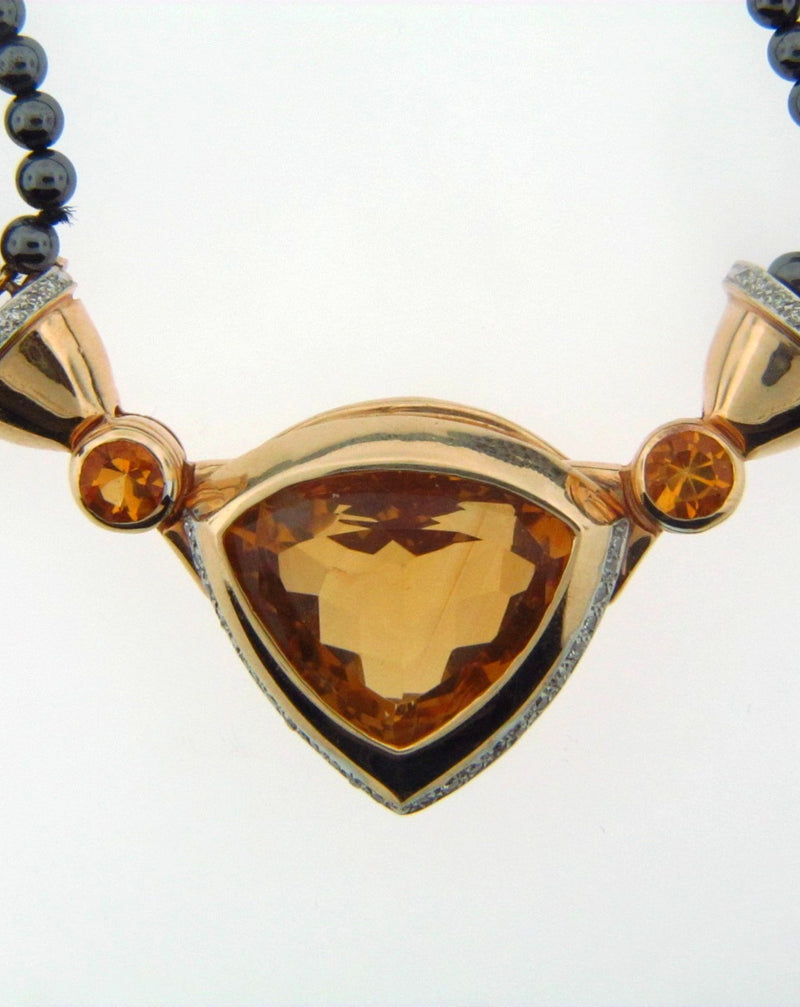14K Yellow Gold Citrine, Diamond, and Hematite Necklace | 18 Karat Appraisers | Beverly Hills, CA | Fine Jewelry