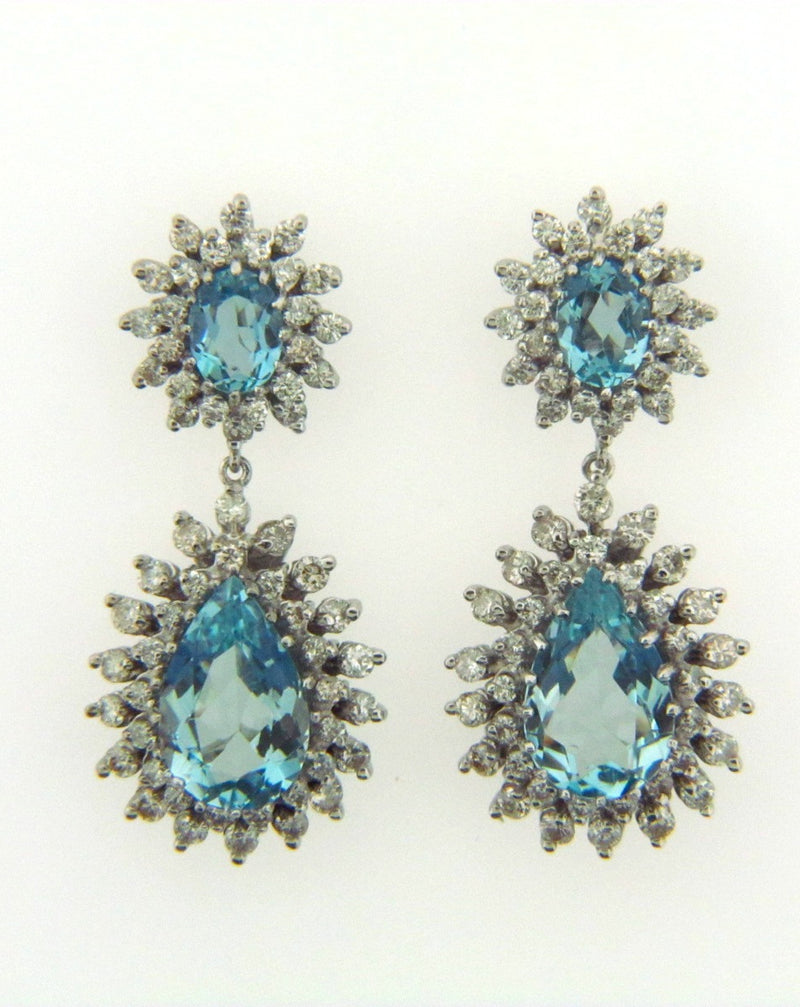 14K White Gold Aquamarine and Diamond Earrings | 18 Karat Appraisers | Beverly Hills, CA | Fine Jewelry