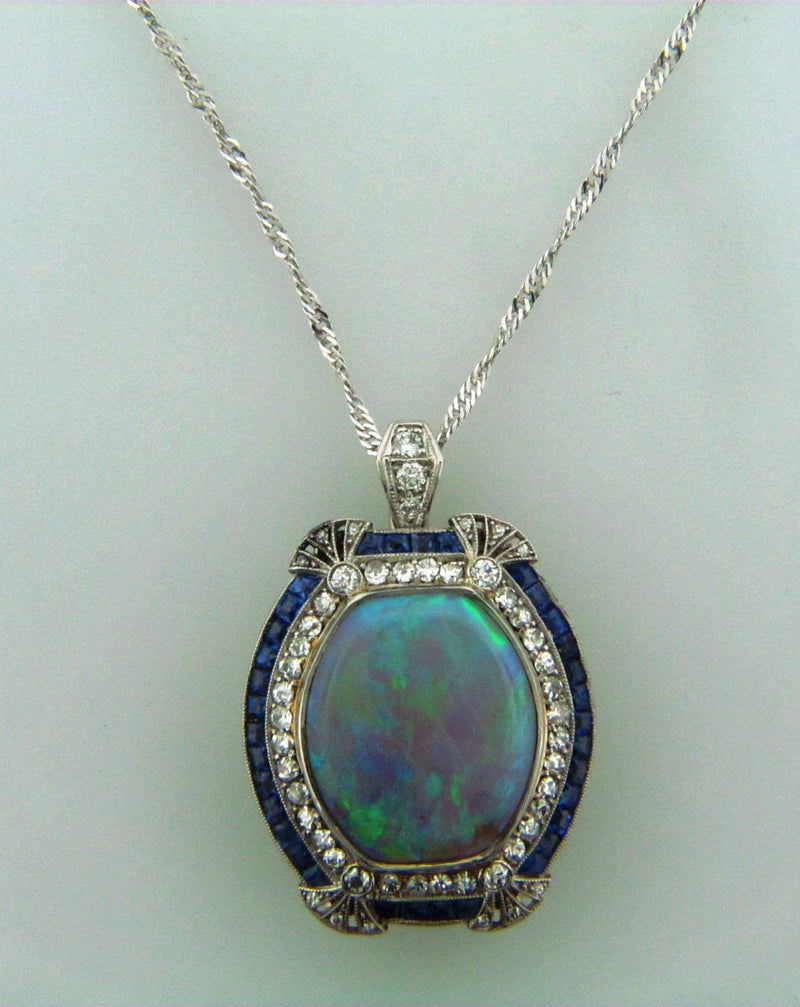 Art Deco, Platinum Opal, Sapphire, and Diamond Pendant | 18 Karat Appraisers | Beverly Hills, CA | Fine Jewelry