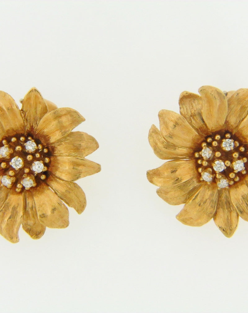 18K YELLOW GOLD DIAMOND FLORAL EARRINGS | 18 Karat Appraisers | Beverly Hills, CA | Fine Jewelry