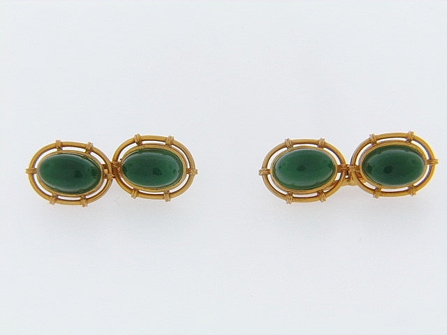 18K-YG GREEN CHALCEDONY CUFFLINKS