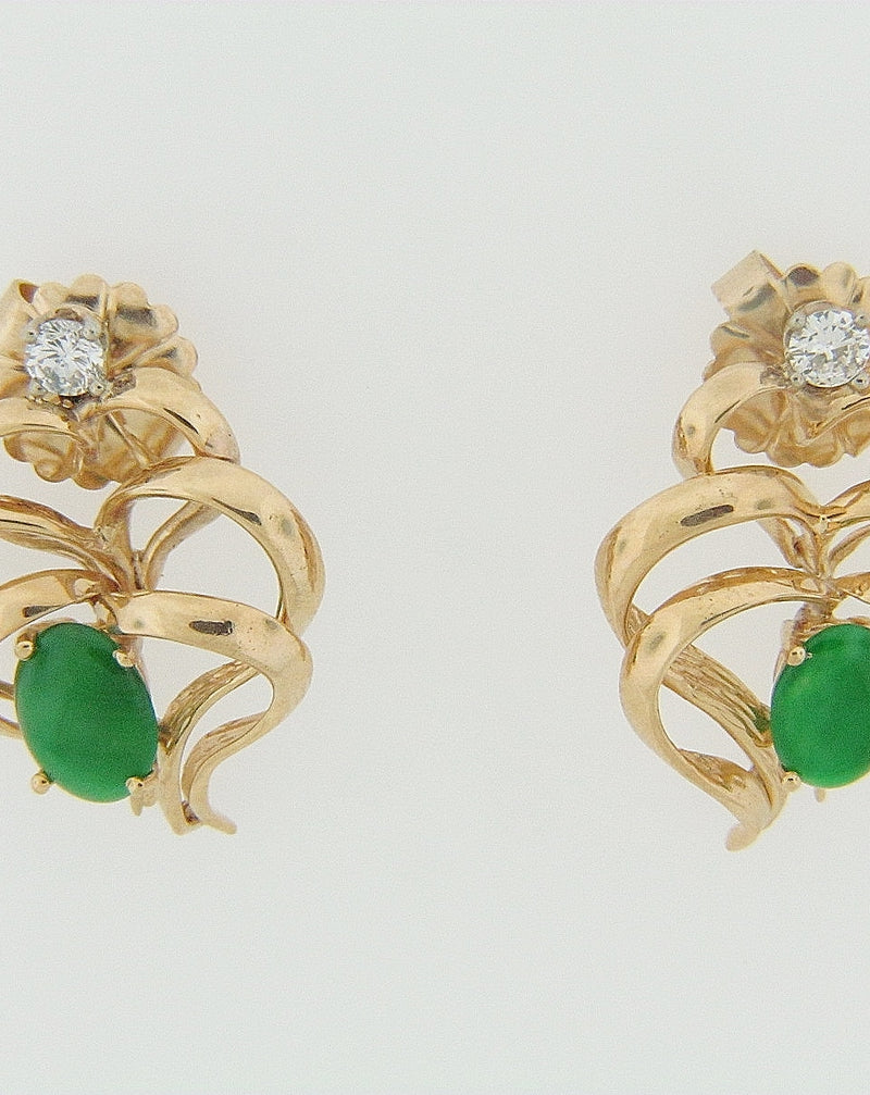 14K YELLOW GOLD JADE AND DIAMOND EARRINGS | 18 Karat Appraisers | Beverly Hills, CA | Fine Jewelry