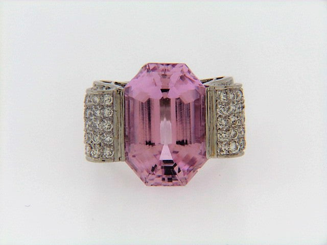 PLATINUM PINK KUNZITE AND DIAMOND RING | 18 Karat Appraisers | Beverly Hills, CA | Fine Jewelry